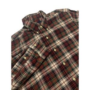 Ralph Lauren Men Large Plaid Button Down Shirt Long Sleeve Classic Fit Red Green